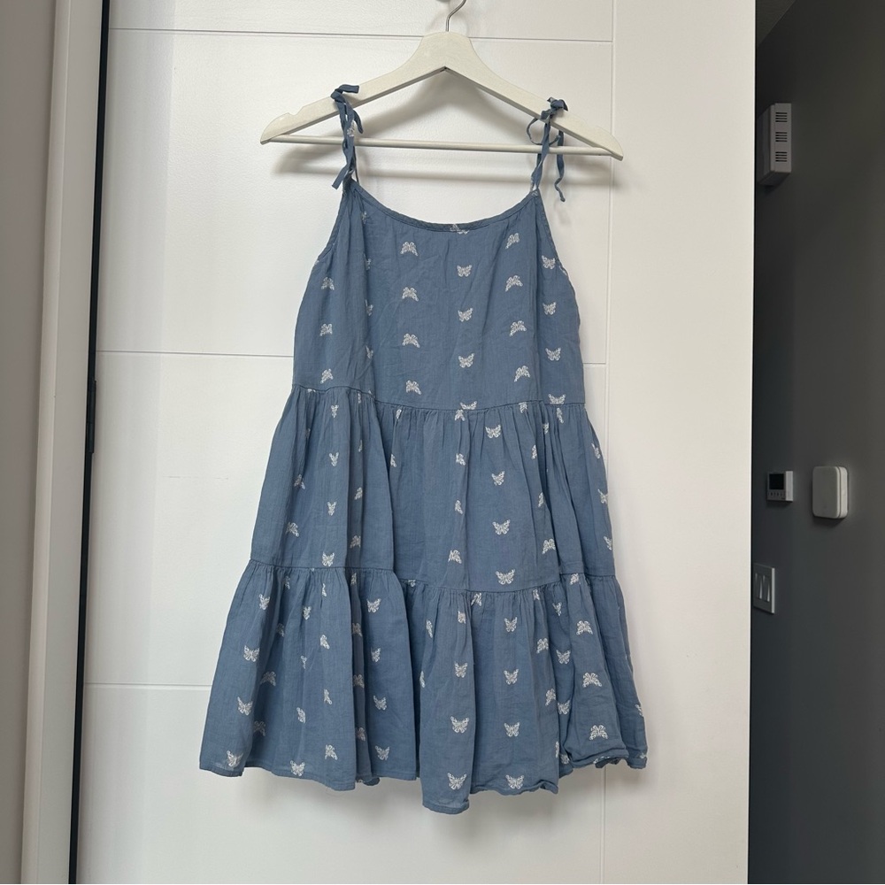 3/27$ Old Navy Girls Blue Butterfly Print Chambray Tiered Dress size XL(14-16)